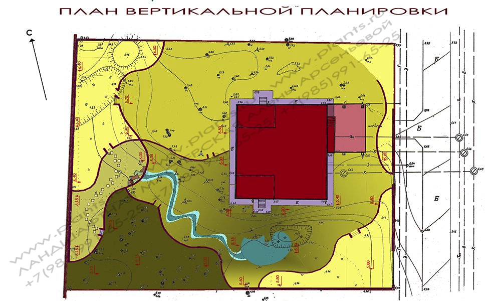 Ландшафтный проект участка 20 соток - план вертикальной планировки